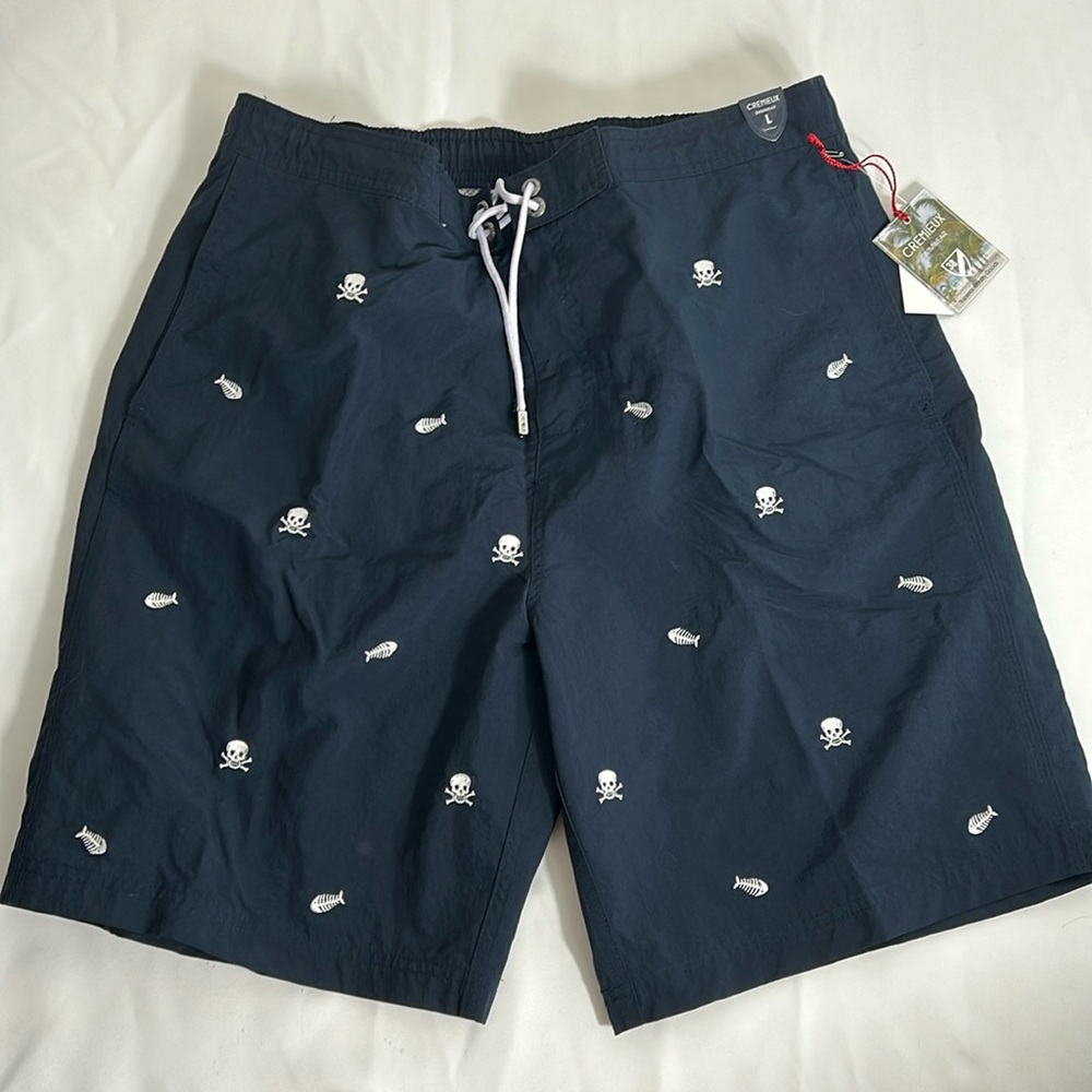 Cremieux Men’s Size Large Navy Blue White Skulls Fish Baggies Swim Shorts